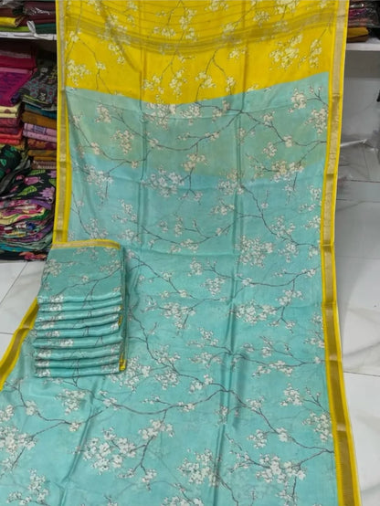 Premum Look Soft Linen Cotton Floral Print Saree