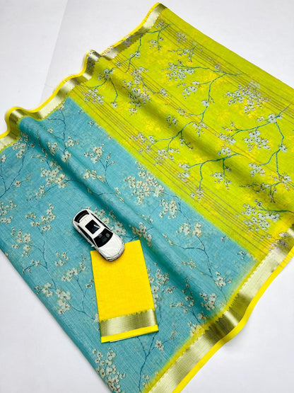 Premum Look Soft Linen Cotton Floral Print Saree