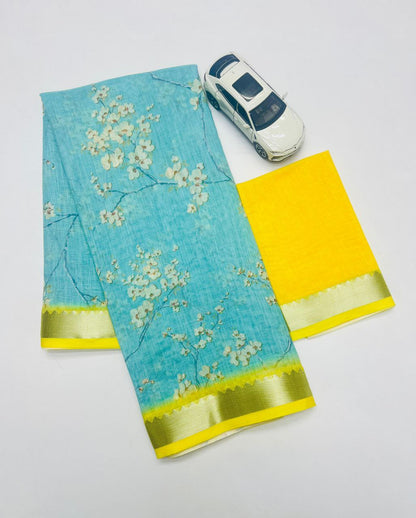 Premum Look Soft Linen Cotton Floral Print Saree
