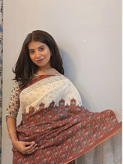 Premum Look Soft Linen Cotton Floral Print Saree