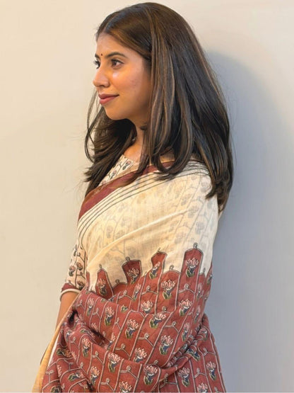 Premum Look Soft Linen Cotton Floral Print Saree