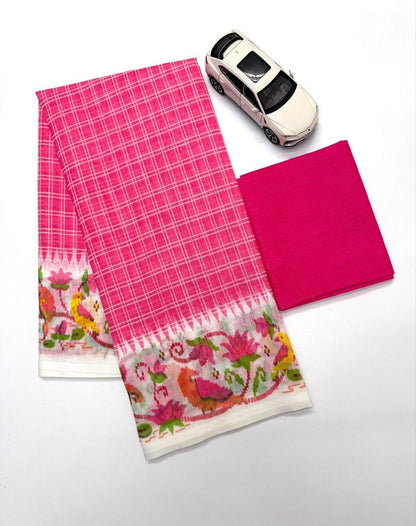 Light Pink Linen Cotton Floral Disign Saree
