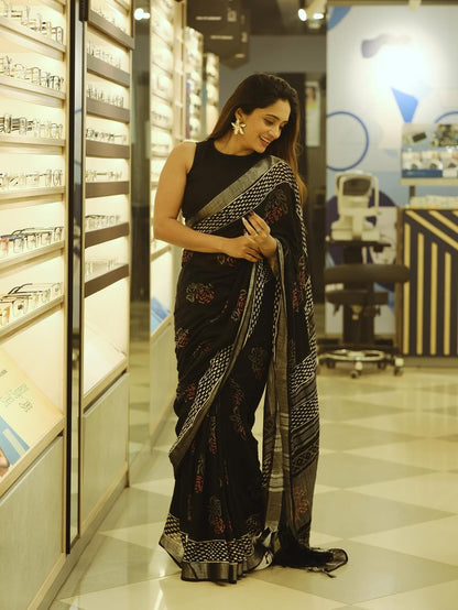 Soft Linen Cotton Floral Disign Saree