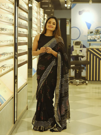 Soft Linen Cotton Floral Disign Saree