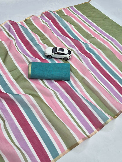 Strip Design LInen Cotton Saree
