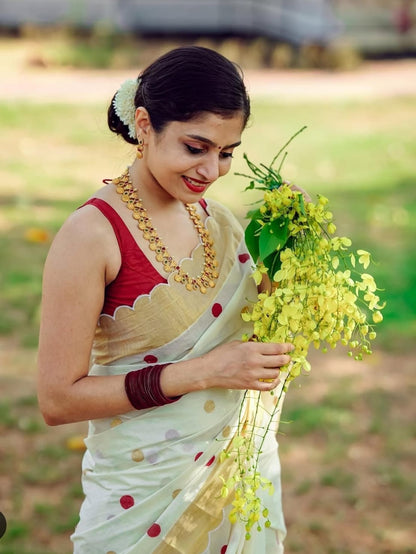 Gold Big Jari Broder Linen Cotton Saree