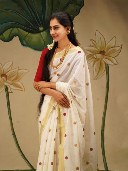 Gold Big Jari Broder Linen Cotton Saree