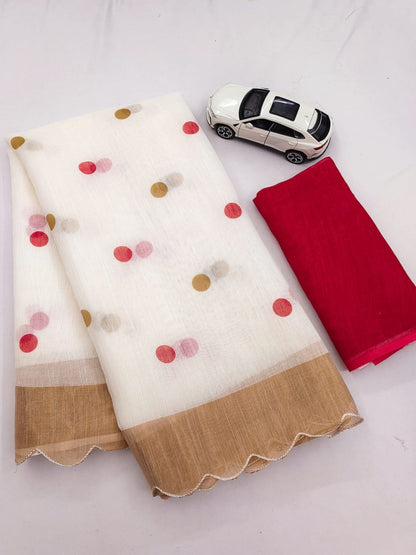 Gold Big Jari Broder Linen Cotton Saree