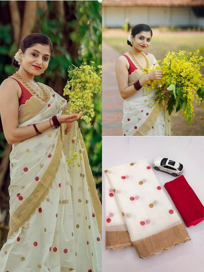 Gold Big Jari Broder Linen Cotton Saree