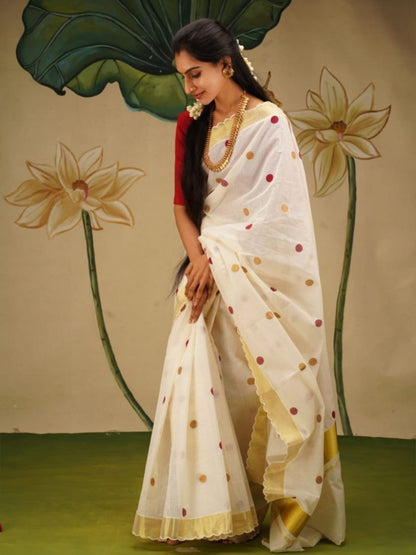 Gold Big Jari Broder Linen Cotton Saree