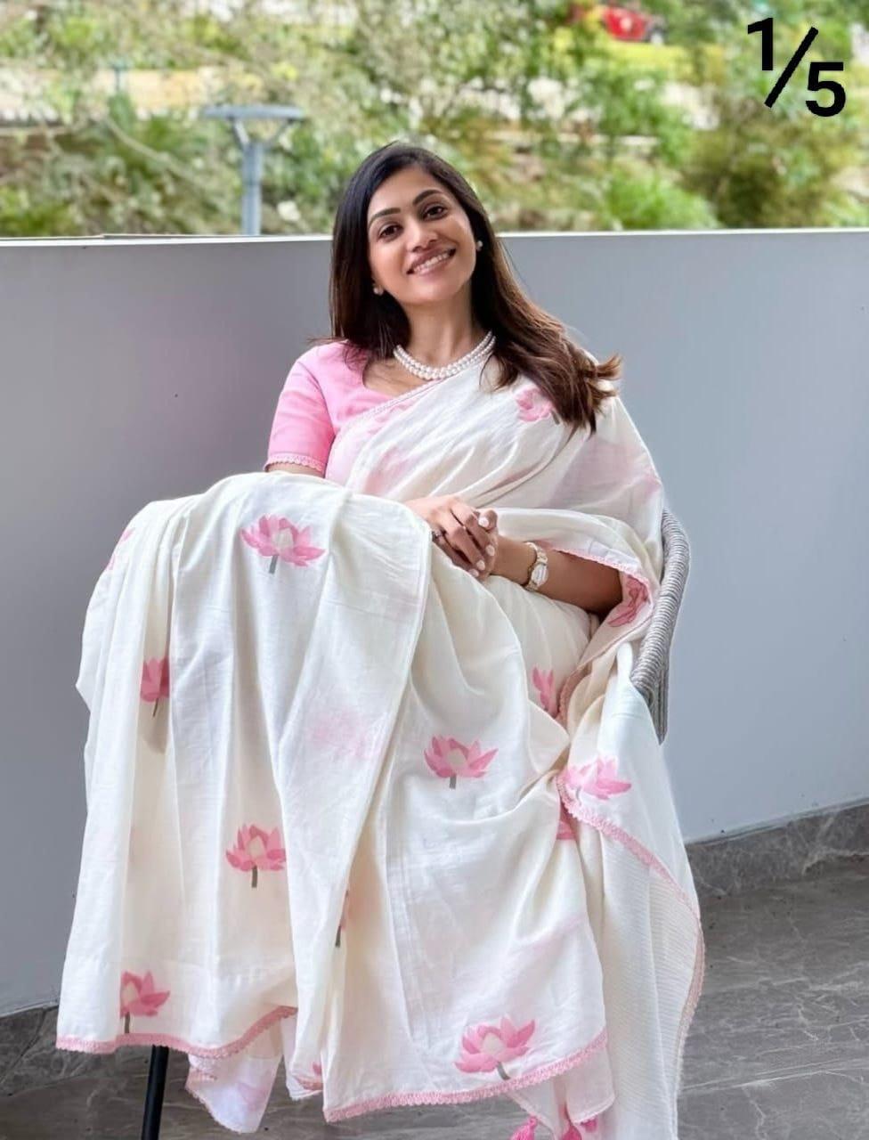 Soft Linen Cotton With Lace Broder Saree