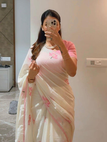Soft Linen Cotton With Lace Broder Saree