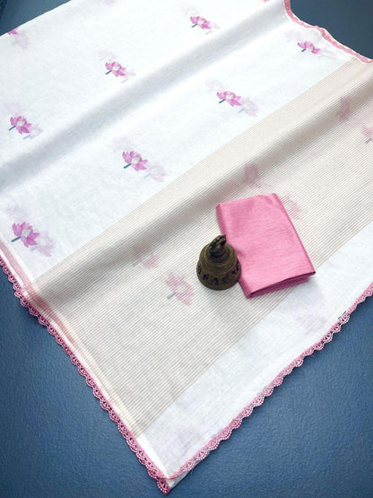 Soft Linen Cotton With Lace Broder Saree