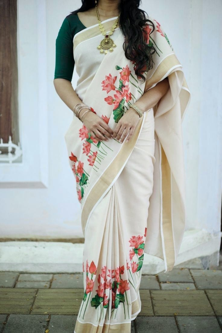 Gold Broder Linen Cotton Saree