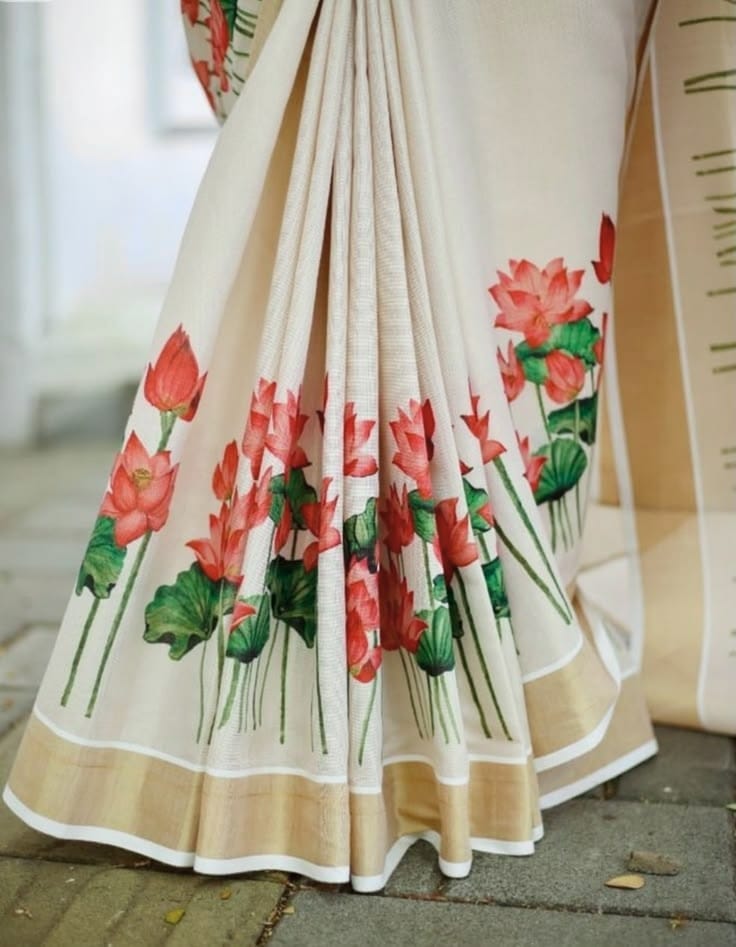 Gold Broder Linen Cotton Saree