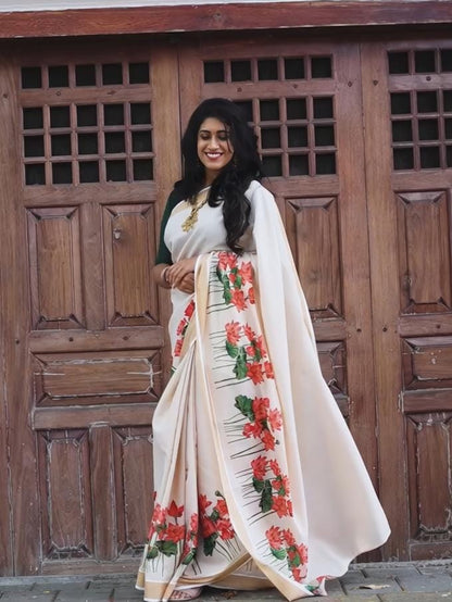 Gold Broder Linen Cotton Saree