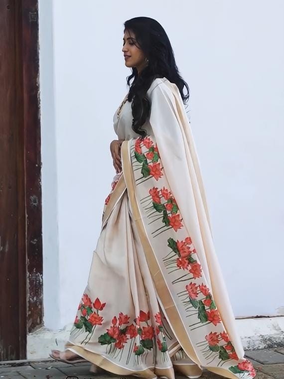 Gold Broder Linen Cotton Saree