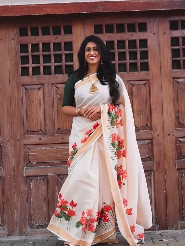 Gold Broder Linen Cotton Saree