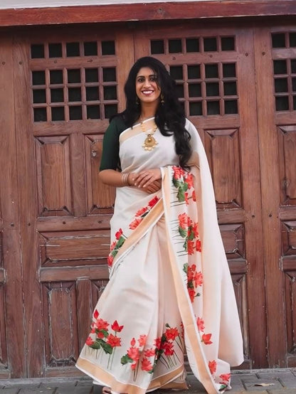 Gold Broder Linen Cotton Saree