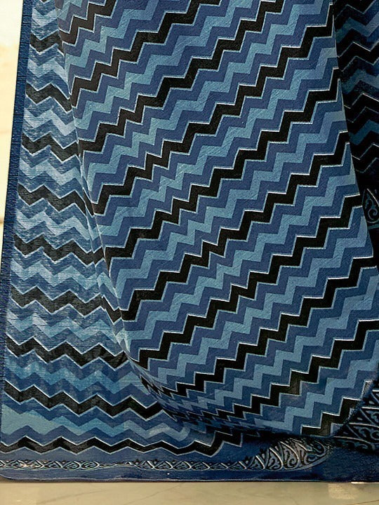 Blue Color Motif Design Linen Cotton Saree