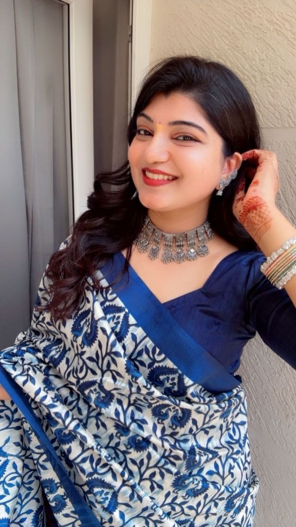 Blue Color Motif Design Linen Cotton Saree