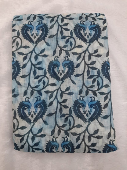 Blue Color Motif Design Linen Cotton Saree