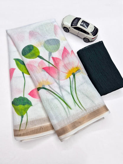 Premium Design LInen Cotton Saree