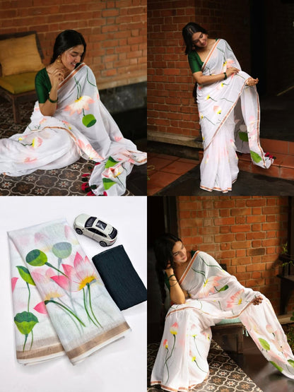 Premium Design LInen Cotton Saree