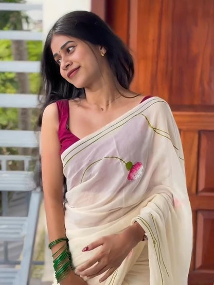 Soft Linen cotton Saree With Design Pallu