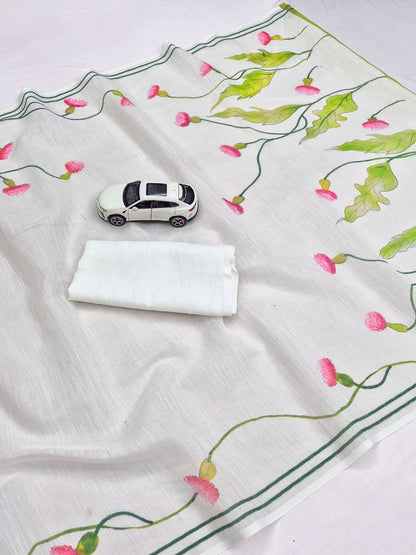 Soft Linen cotton Saree With Design Pallu