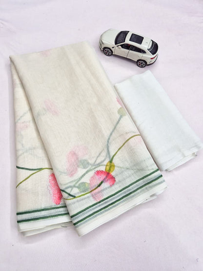 Soft Linen cotton Saree With Design Pallu