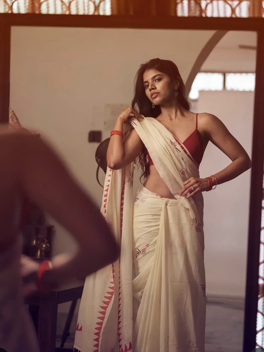 Durga Puja Design Linen Cotton Saree