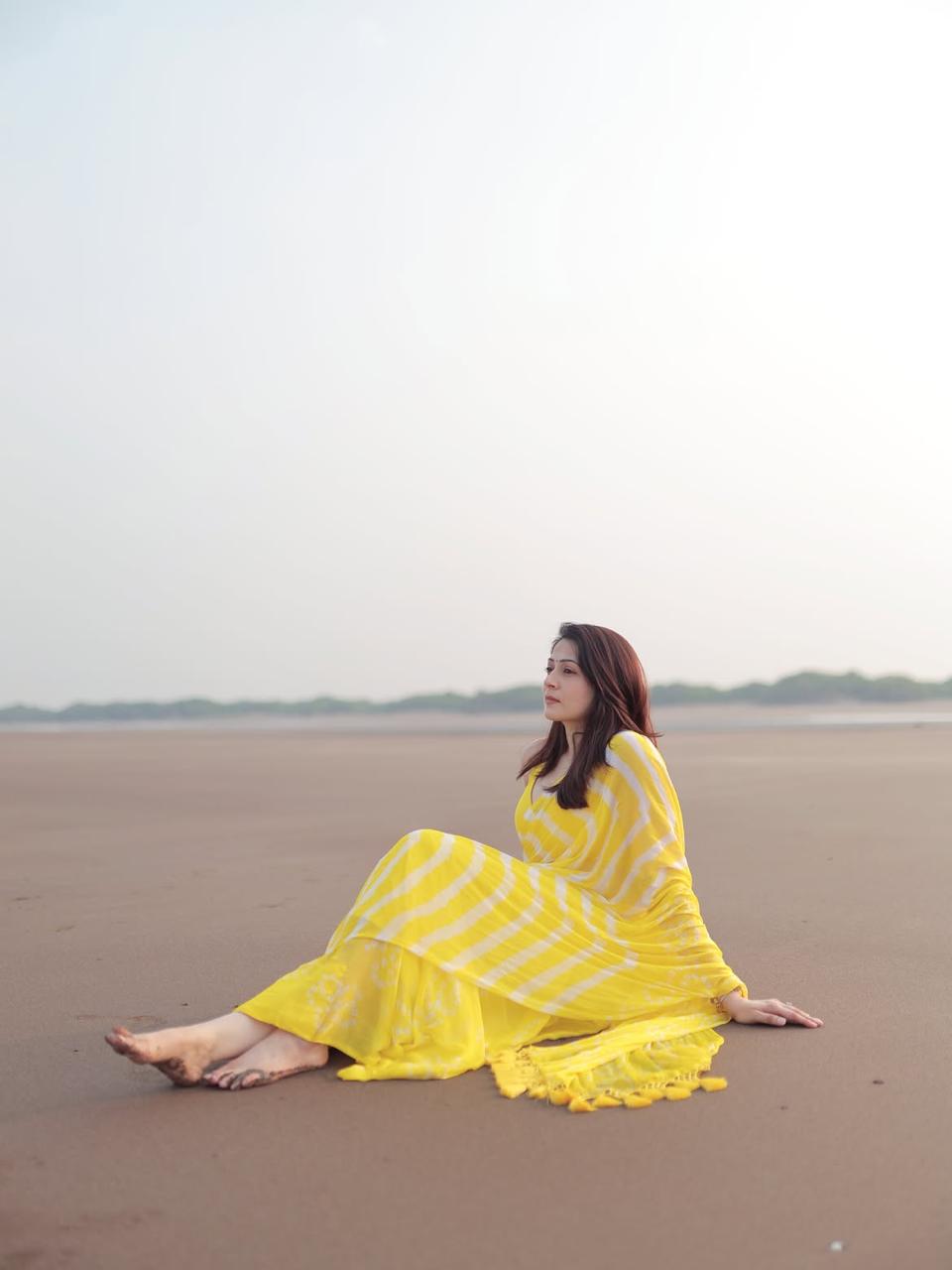 Yellow Leheriya Saree with Tassels