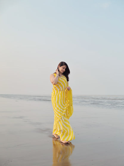 Yellow Leheriya Saree with Tassels