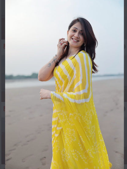 Yellow Leheriya Saree with Tassels