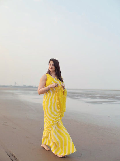 Yellow Leheriya Saree with Tassels
