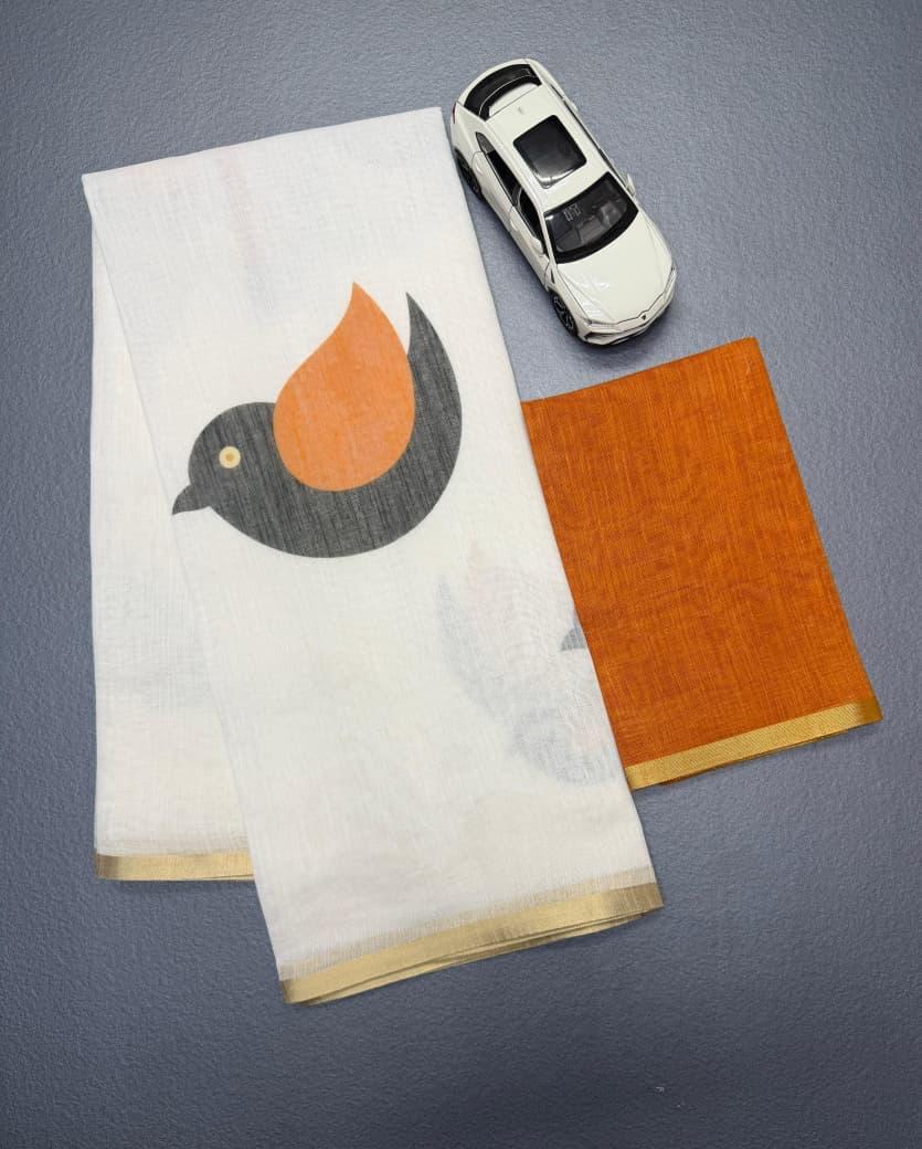 Golden Broder Linen Cotton Saree