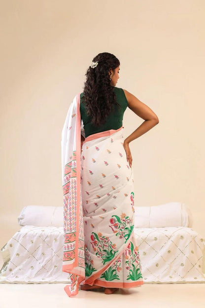 Floral Disign Linen Cotton Saree