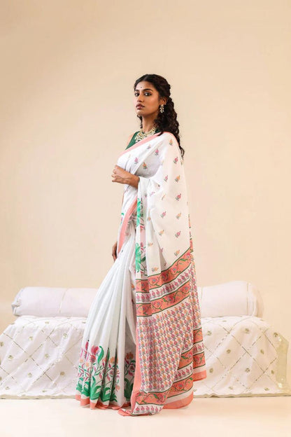Floral Disign Linen Cotton Saree