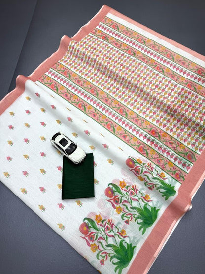 Floral Disign Linen Cotton Saree