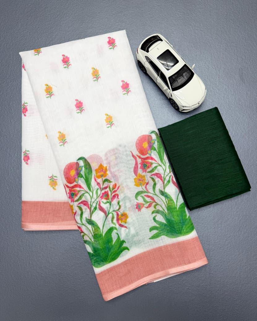 Floral Disign Linen Cotton Saree