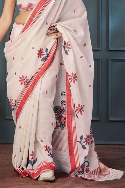 Folwer Print Linen Cotton Saree