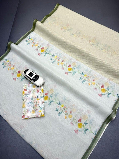 Flower Print Linen Cotton Saree