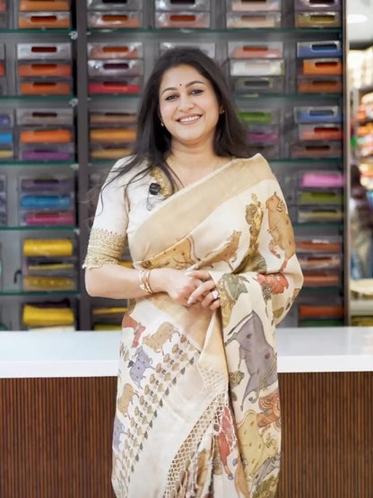 Golden Jari Broder Print Linen Cotton Saree