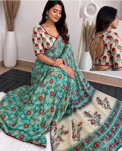 Mul Cotton Floral Print Saree