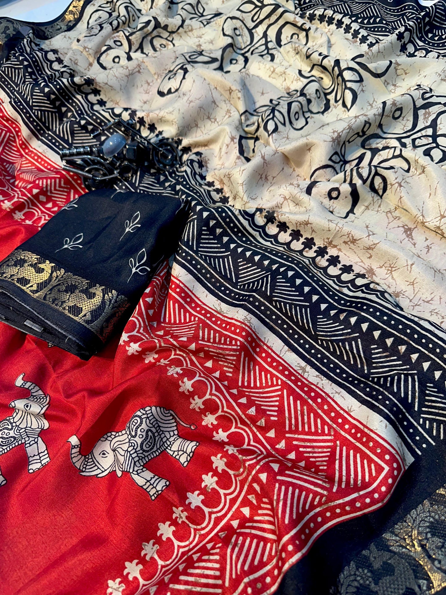 Red Ajrakh Handblock Saree | Heritage Meets Elegance