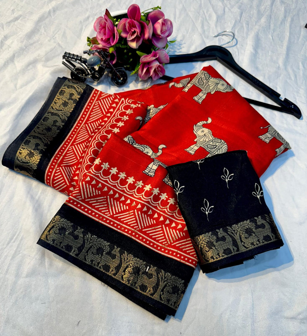 Red Ajrakh Handblock Saree | Heritage Meets Elegance