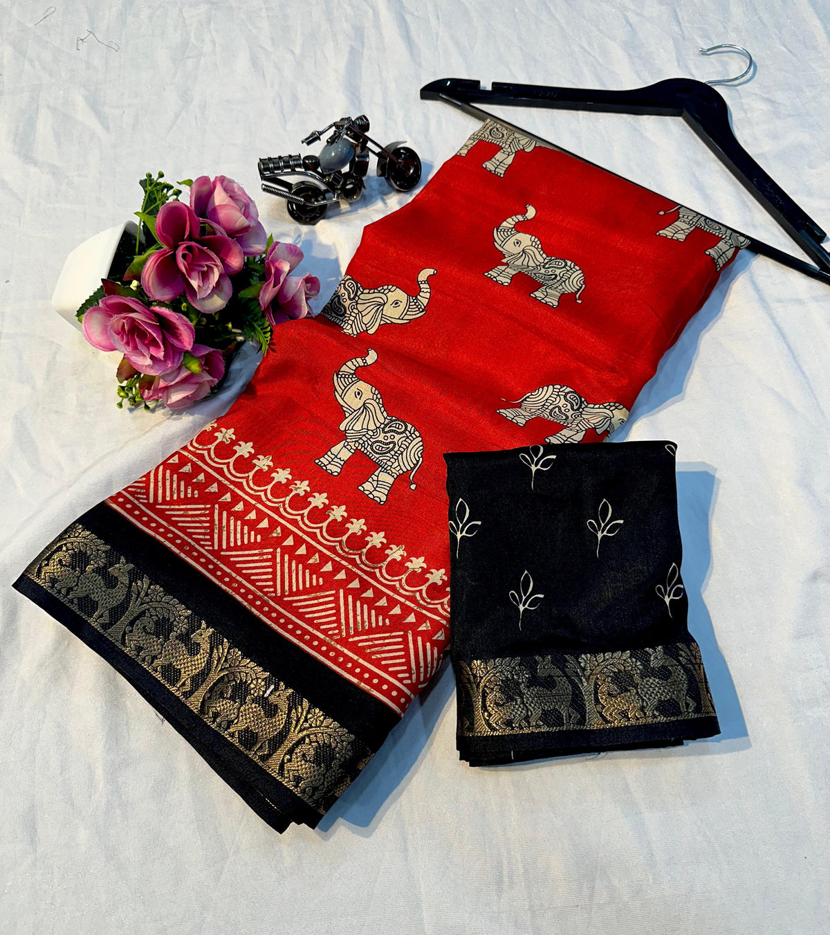 Red Ajrakh Handblock Saree | Heritage Meets Elegance