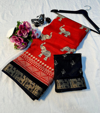 Red Ajrakh Handblock Saree | Heritage Meets Elegance