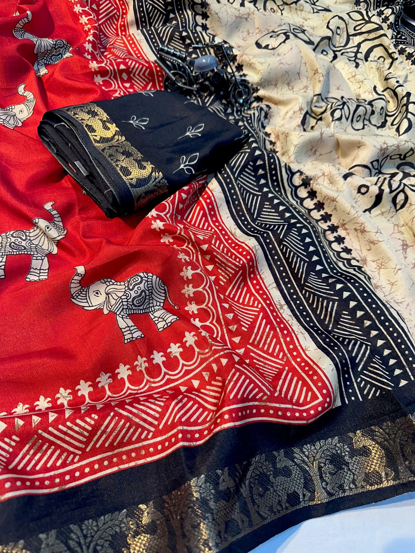 Red Ajrakh Handblock Saree | Heritage Meets Elegance